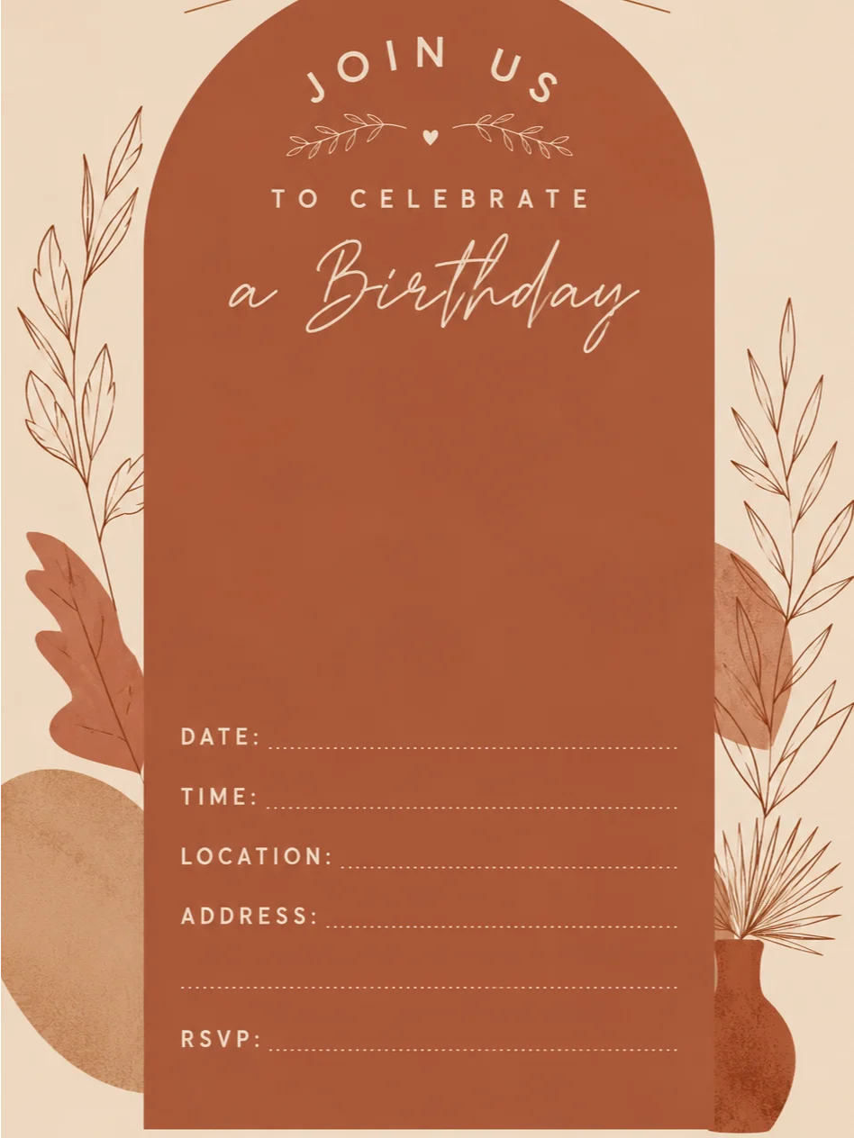 Terracotta Boho Birthday Invitation Template, Editable Canva Invite, Modern Arch Birthday Invitation, Printable Digital Download product image (1)