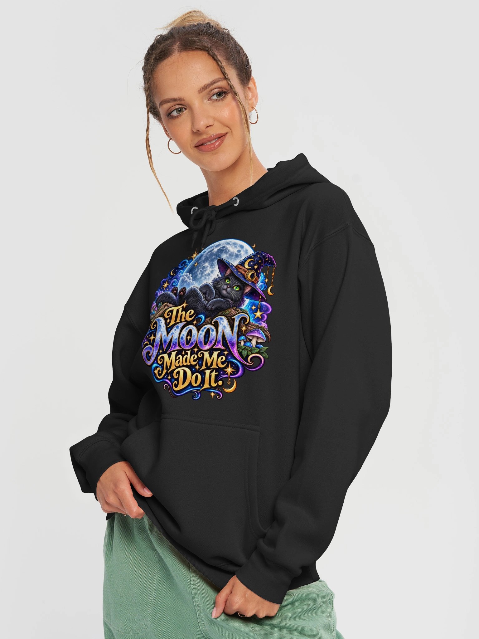 The Moon Made Me Do It - Lane Seven Premium Hoodie - Black Cat & Moon Design product image (1)