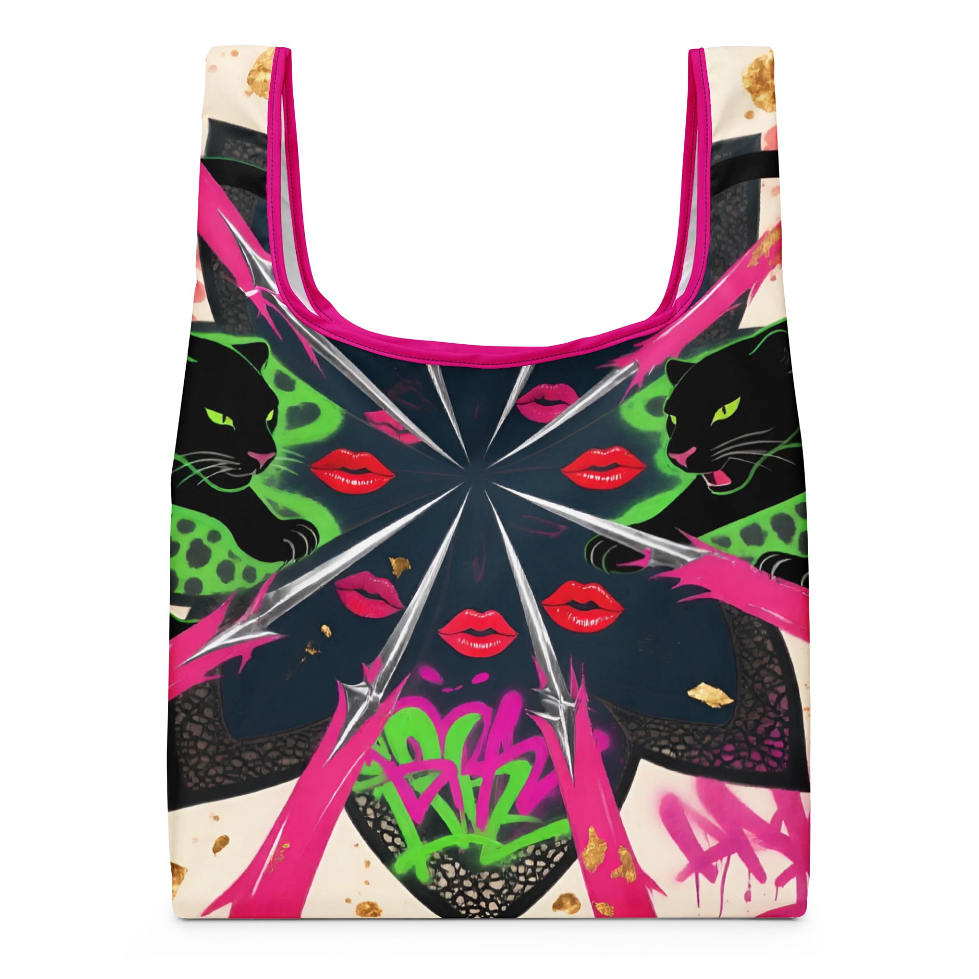 Neon Panther Kiss All-Over Print Shopping Bag product image (1)