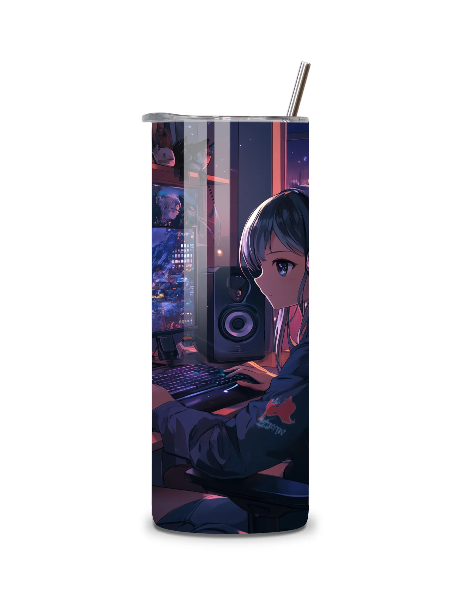 Anime Gamer Girl 20oz Skinny Tumbler with Metal Straw – Vibrant Gaming Setup Design – Double-Walled Insulated Stainless Steel Tumbler Gift for Anime and Gaming Fans (Anime Girl 3) product image (4)
