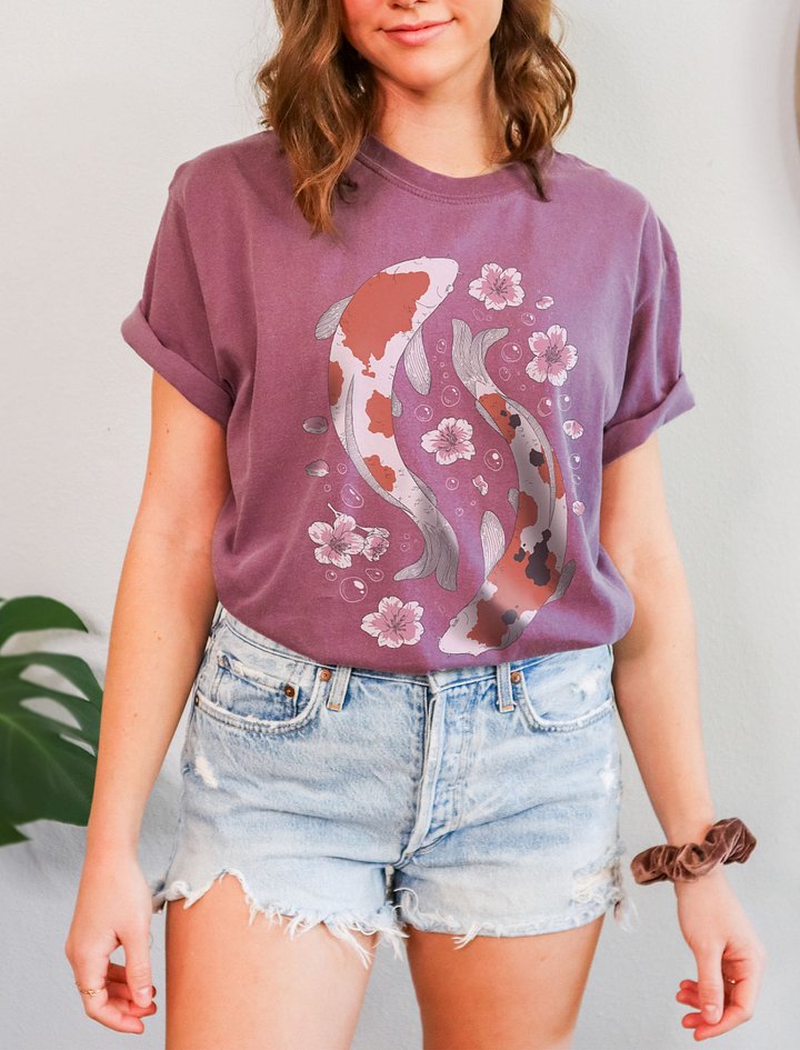 Yin Yang Koi T-Shirt | Cottagecore Design of a Pair of Koi Fish product image (6)