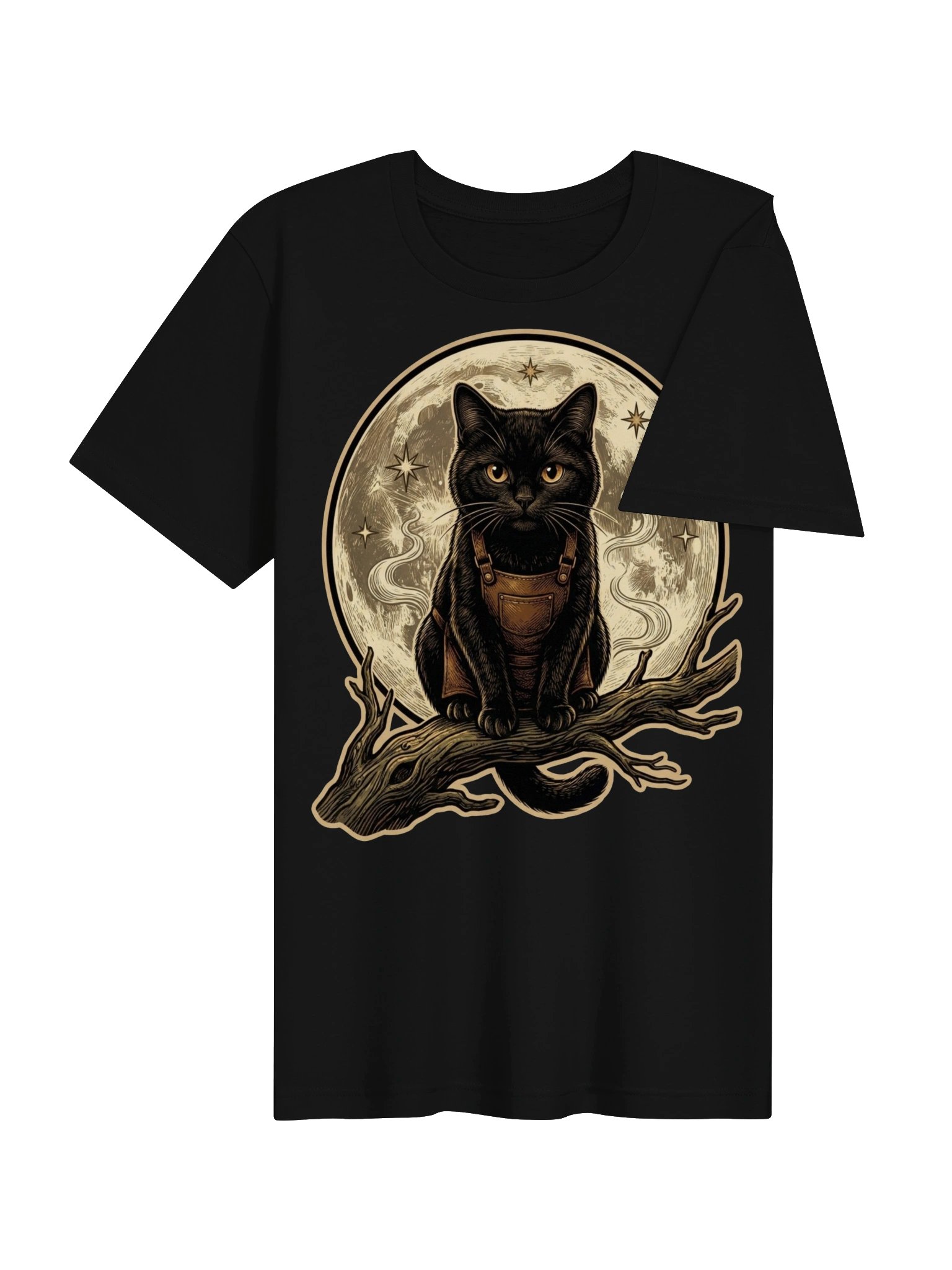 Moonlit Cat Vintage Graphic Tee - Mystical Night Black Cat Shirt product image (14)