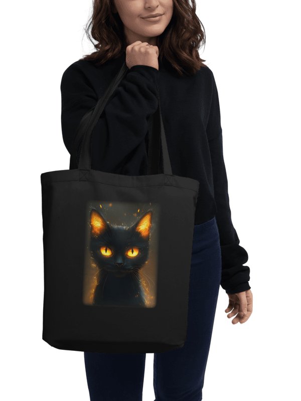 Eco-Friendly cotton Tote Bag. Cat with fire in its eyes product image (2)