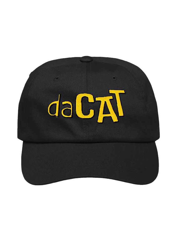 Black cap with yellow daCAT embroidered wordmark