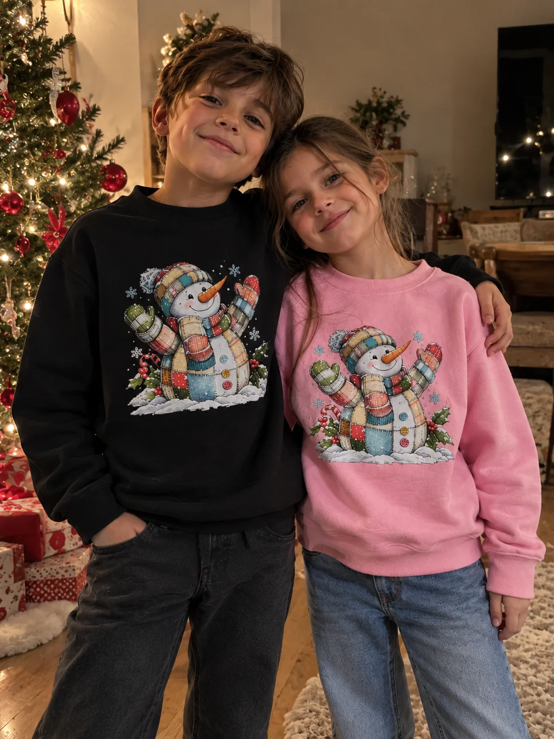 Kids Cozy Patchwork Snowman Sweatshirt product image (1)