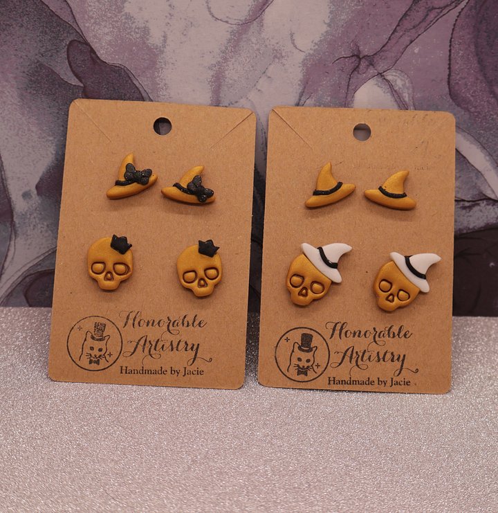 Gold Witchy Stud Earrings - Polymer Clay product image (1)