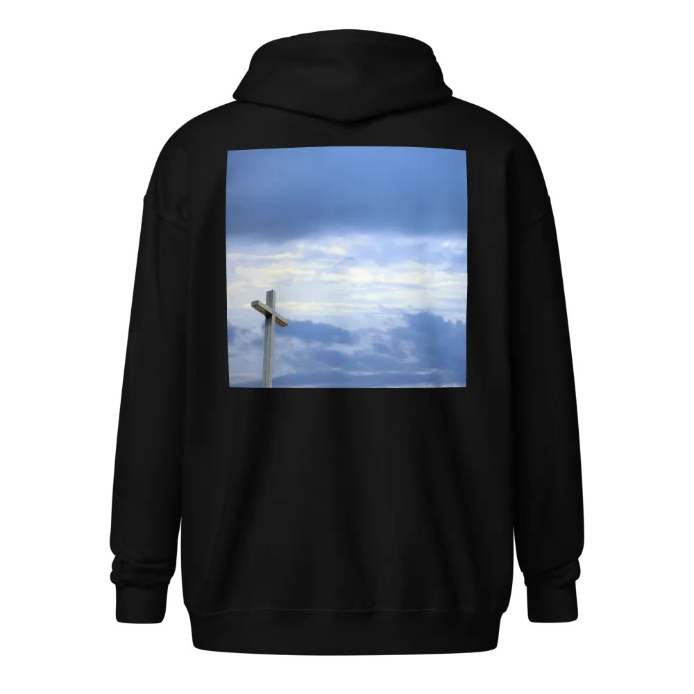 A cross standing against a dramatic sky with layers of clouds Hoodie product image (1)