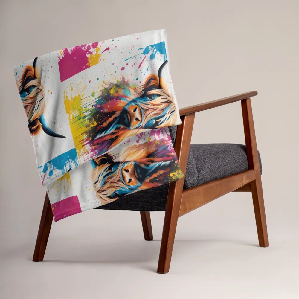 Multi Coloured Paint Splash Highland Cow Blanket product image (3)