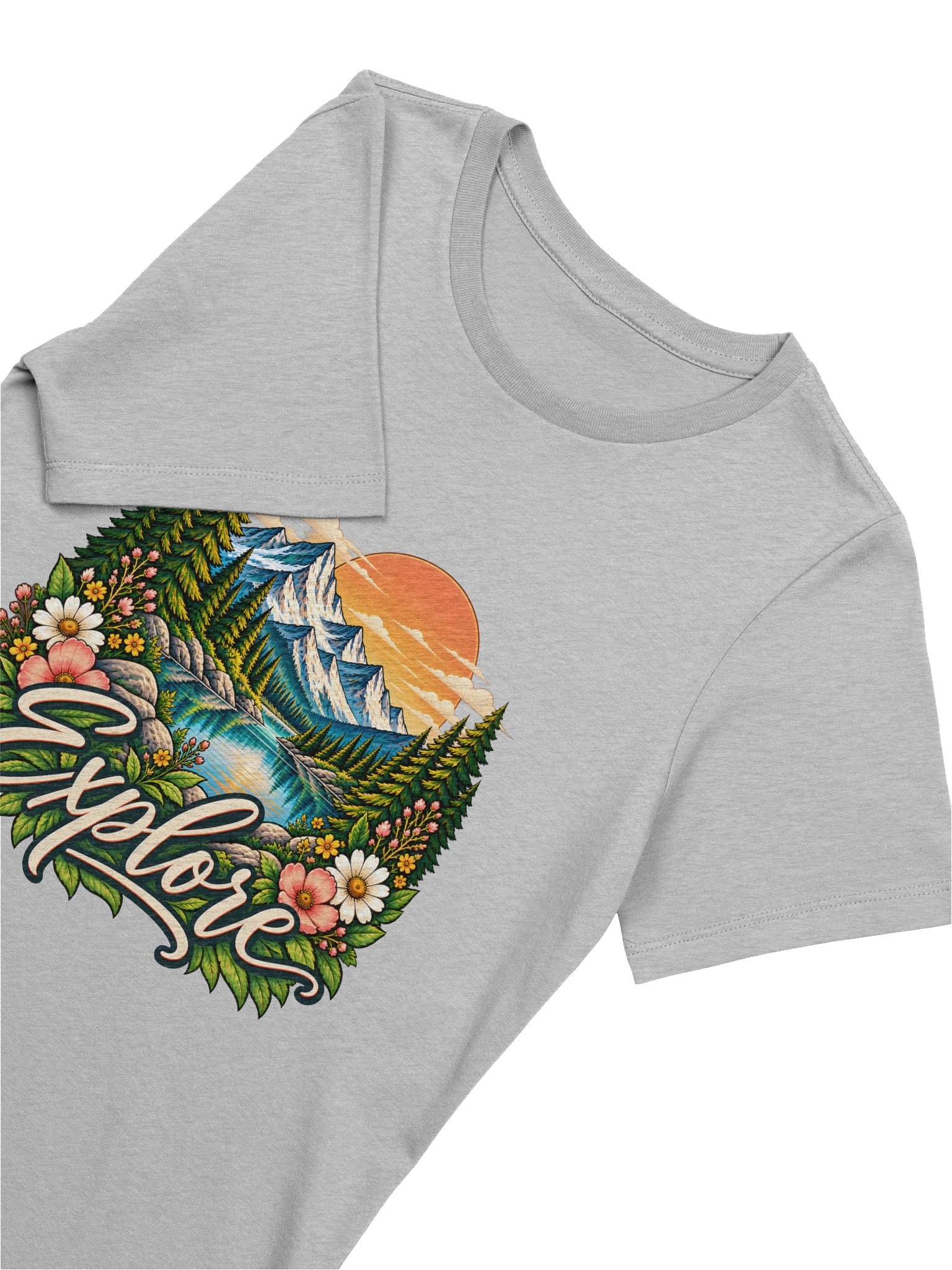 ORLUMIQ Explore Adventure T-Shirt | Women's Mountain & Wildflower Graphic Tee – Athletic Heather product image (4)