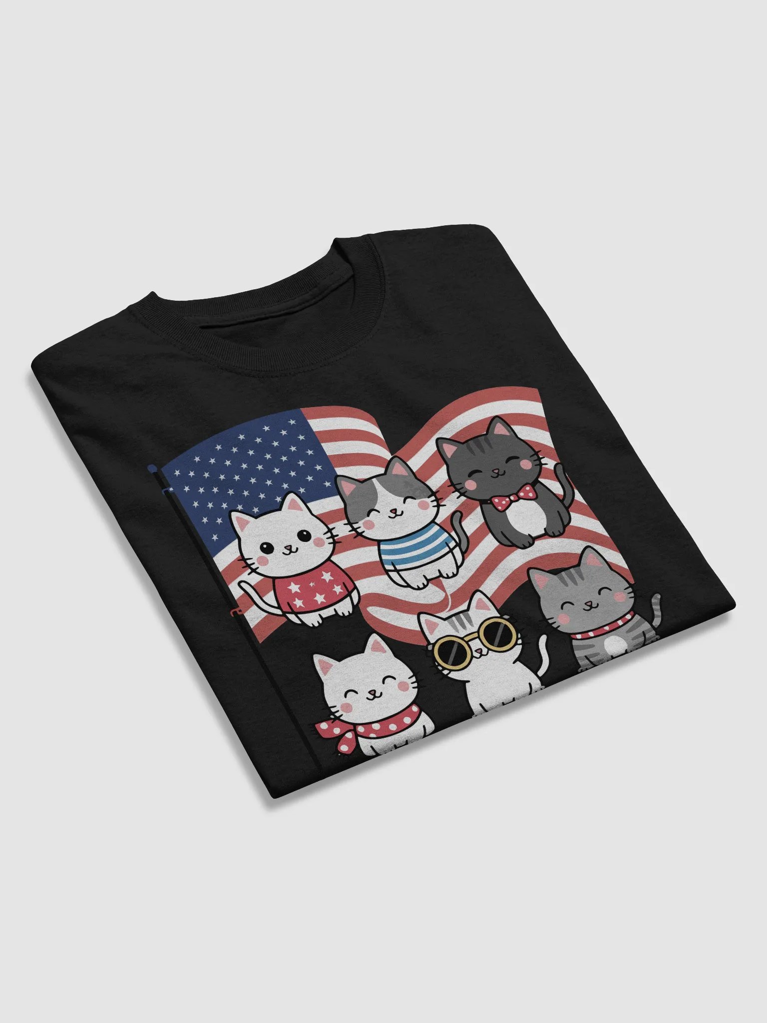 Cute Patriotic Cat T-Shirt – 4th of July Kawaii Kitten USA Flag Tee product image (5)
