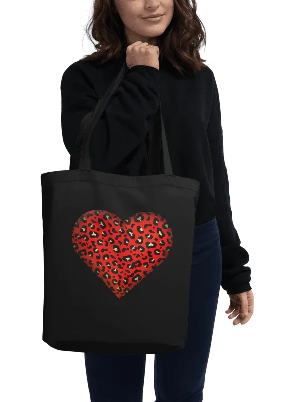 Leopard Skin Red Heart - organic black Tote Bag product image (1)