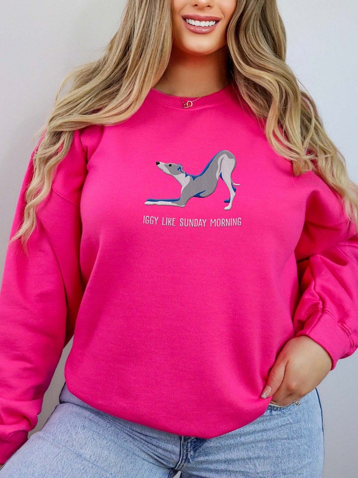 Iggy Like Sunday Morning Sweatshirt (Embroidered) of an Italian Greyhound(Blue & White) product image (2)