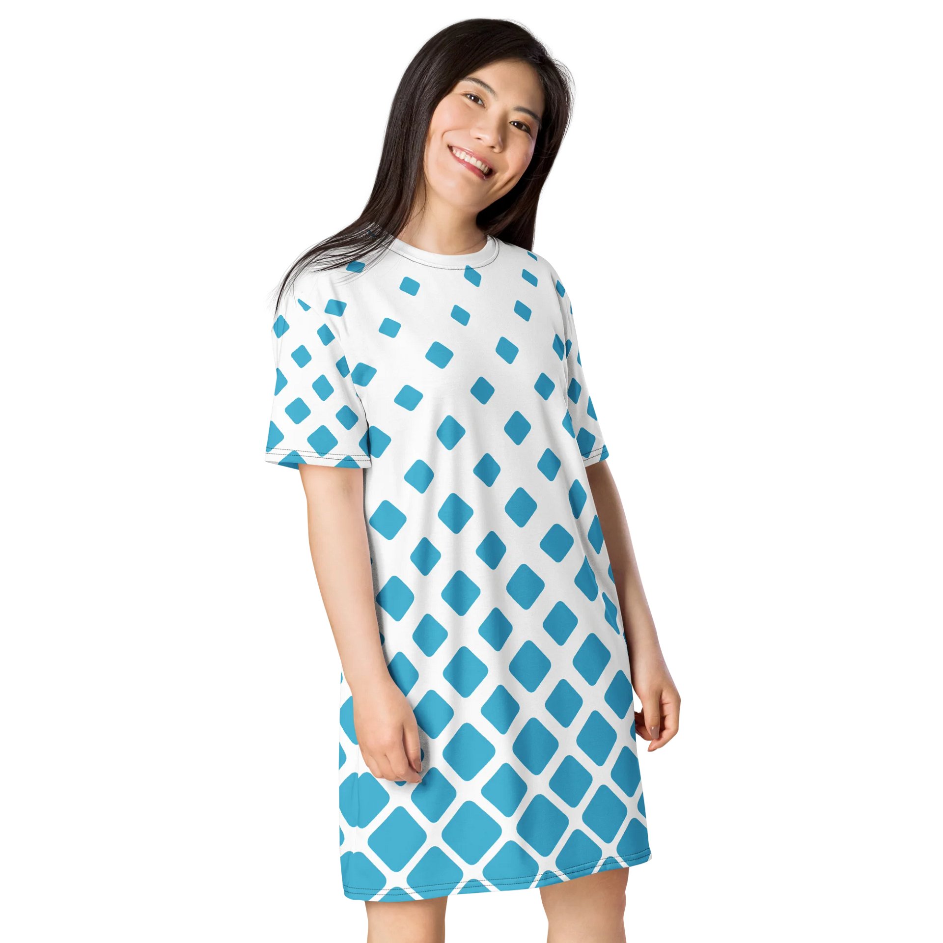 Trendy Oversized T-Shirt Dress with Exclusive Blue Diamond Pattern - TDSMUSIC.com product image (4)