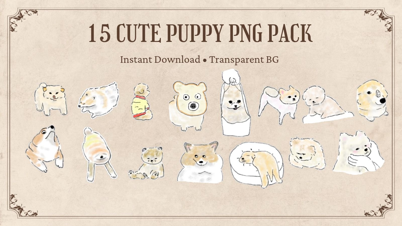 15 Cute Watercolor Puppy Clipart & Digital Sticker Pack product image (1)