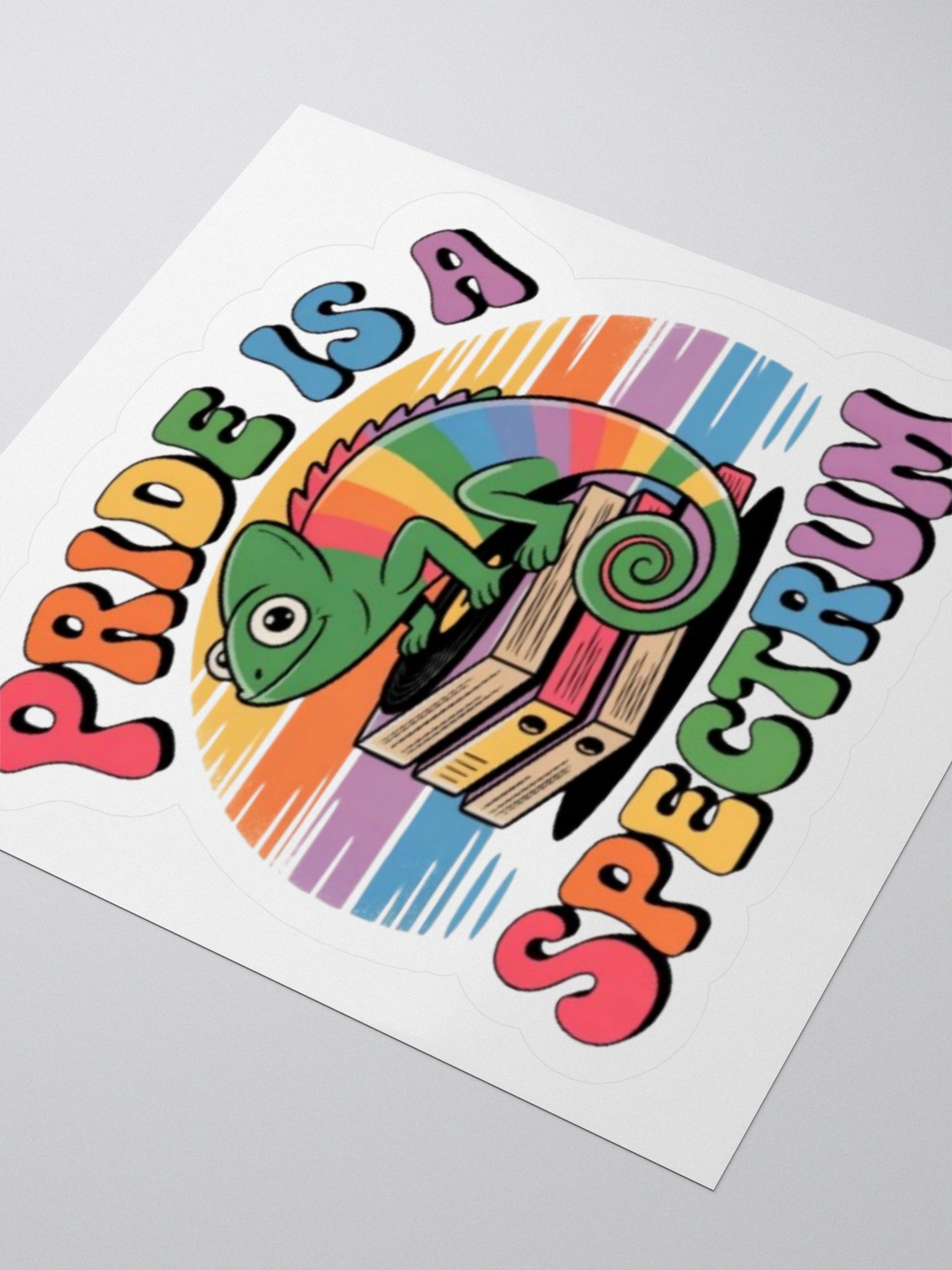 Pride is a Spectrum Sticker - Rainbow Chameleon on Books Design product image (9)
