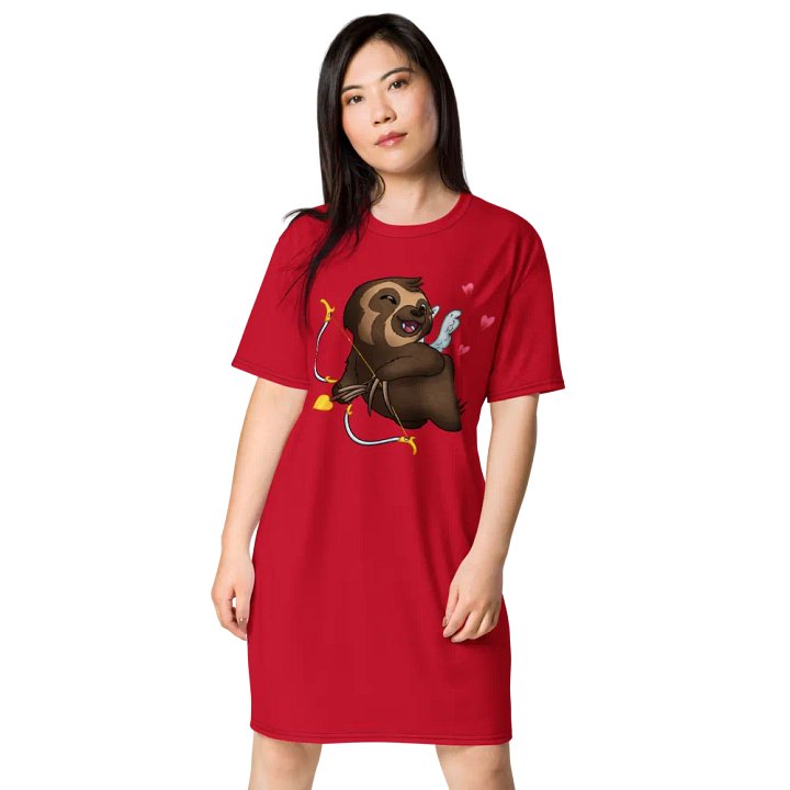 Red Cupid Sloth Love T-Shirt Dress product image (1)