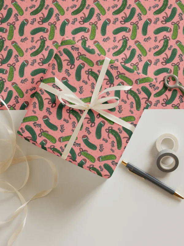 Funny Christmas Pickles Pattern Wrapping Paper Multicolour, 3 Pack product image (3)