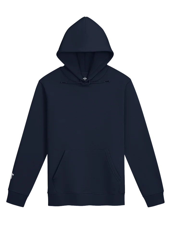 ONE KING Urban Crusader Silhouette 100% Organic Cotton Premium Street Hoodie with embroidered sleeve logo white print product image (2)
