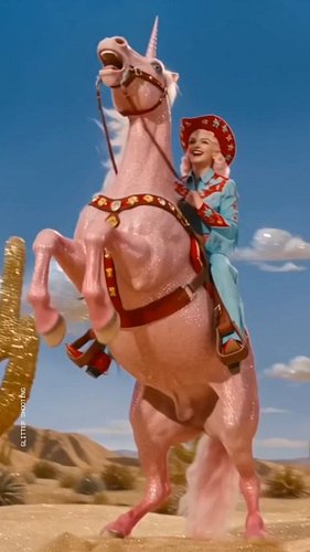 Somewhere between the Wild West and a daydream... 💖✨🐴

A cowgirl riding a pink unicorn... the glitteriest Wild West is on its...