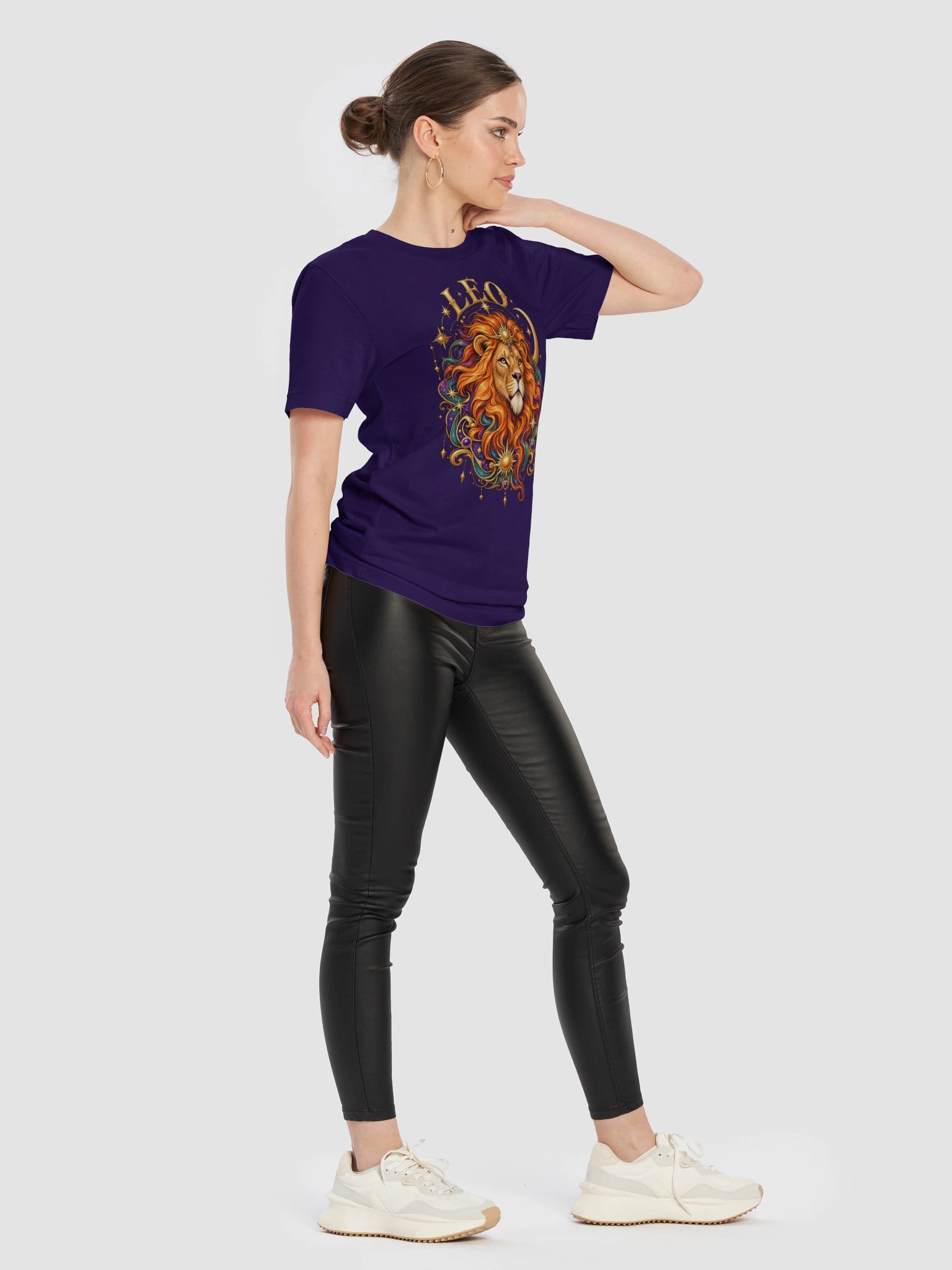 Leo Zodiac T-Shirt With Fiery Celestial Lion Artwork product image (12)