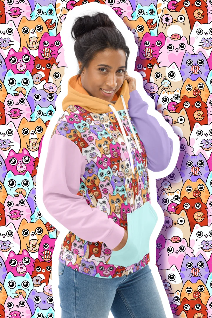 Colorful Doughnut Loving Cat Faces All-Over Print Hoodie product image (2)