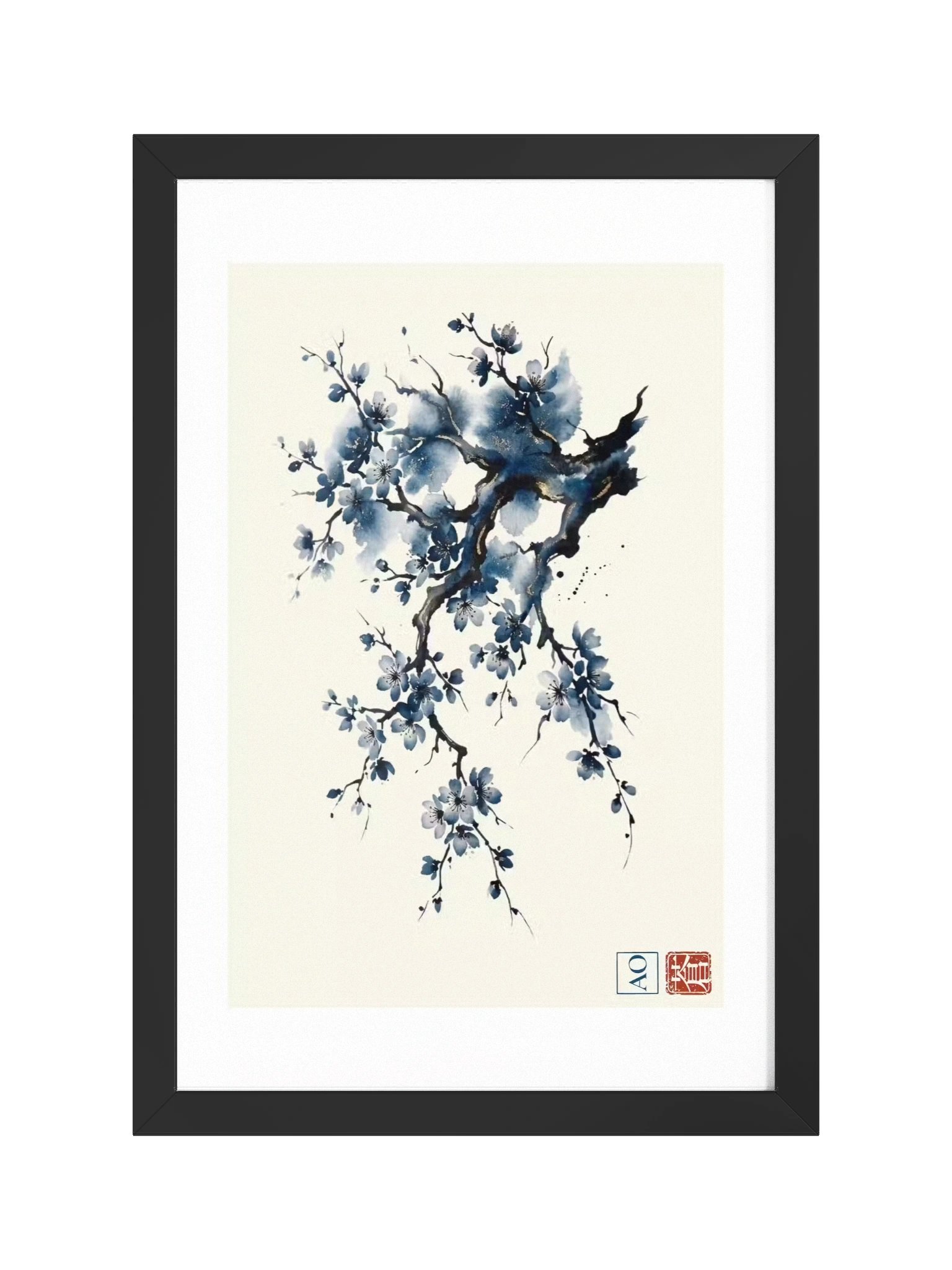 Japanese Ink Art Print | Indigo Sakura No.05 | Framed Wall Art - AO Japan Blue product image (1)