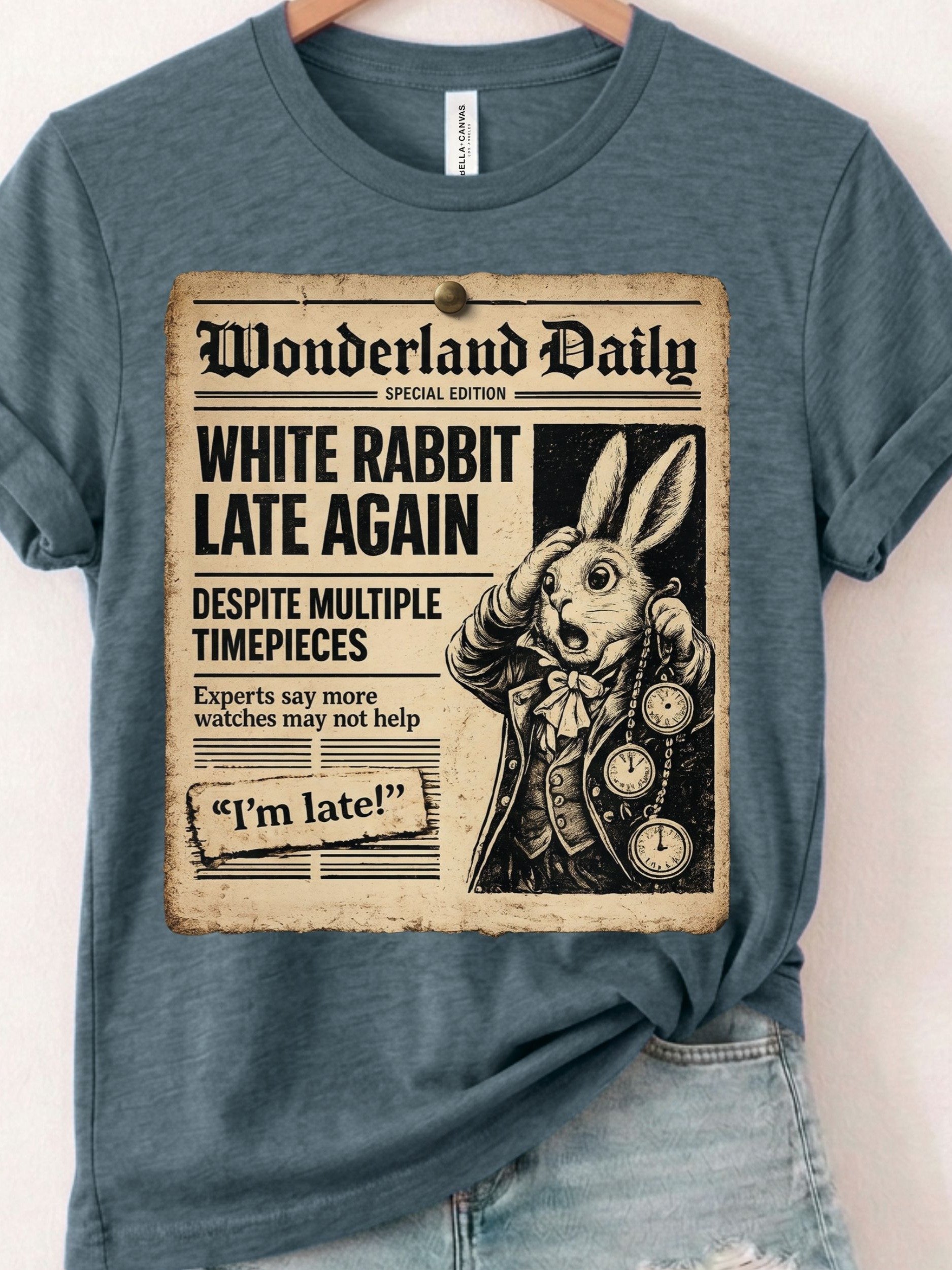 Wonderland Daily White Rabbit T-Shirt, Funny Alice Fan Shirt product image (1)
