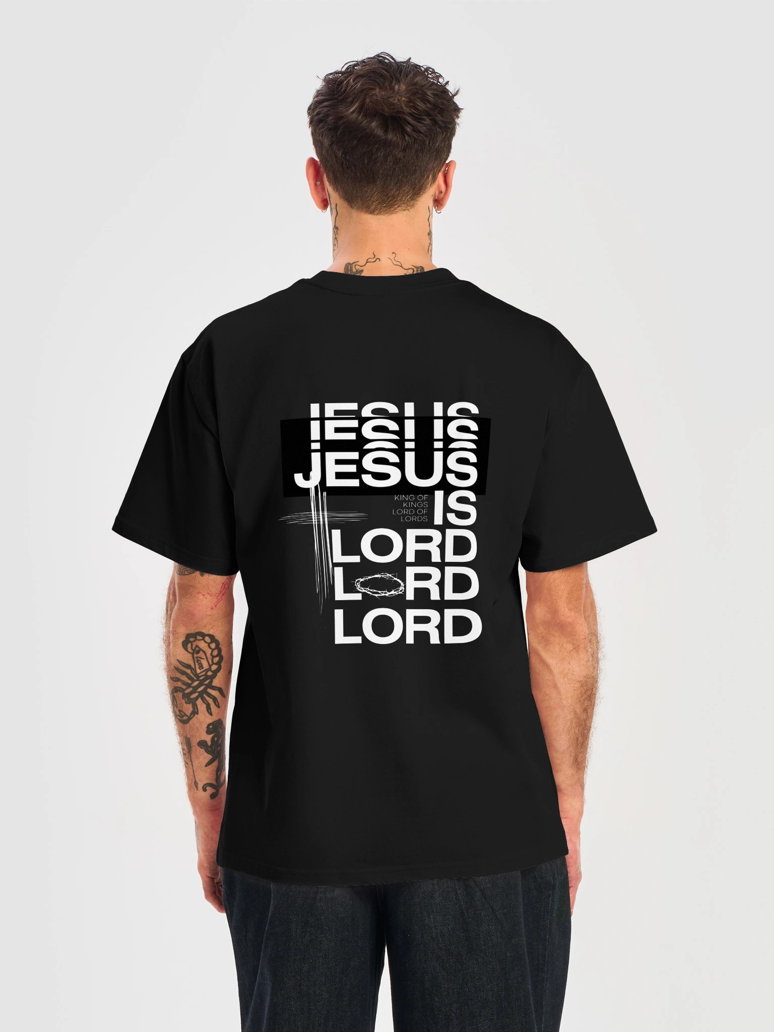 Jesus Is Lord Back Graphic Hoodie | Minimal Front Cross Unisex Sweatshirt product image (51)