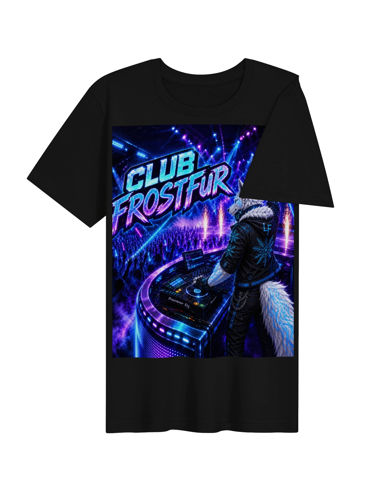 Club Frostfur Neon DJ Wolf T-Shirt product image (4)