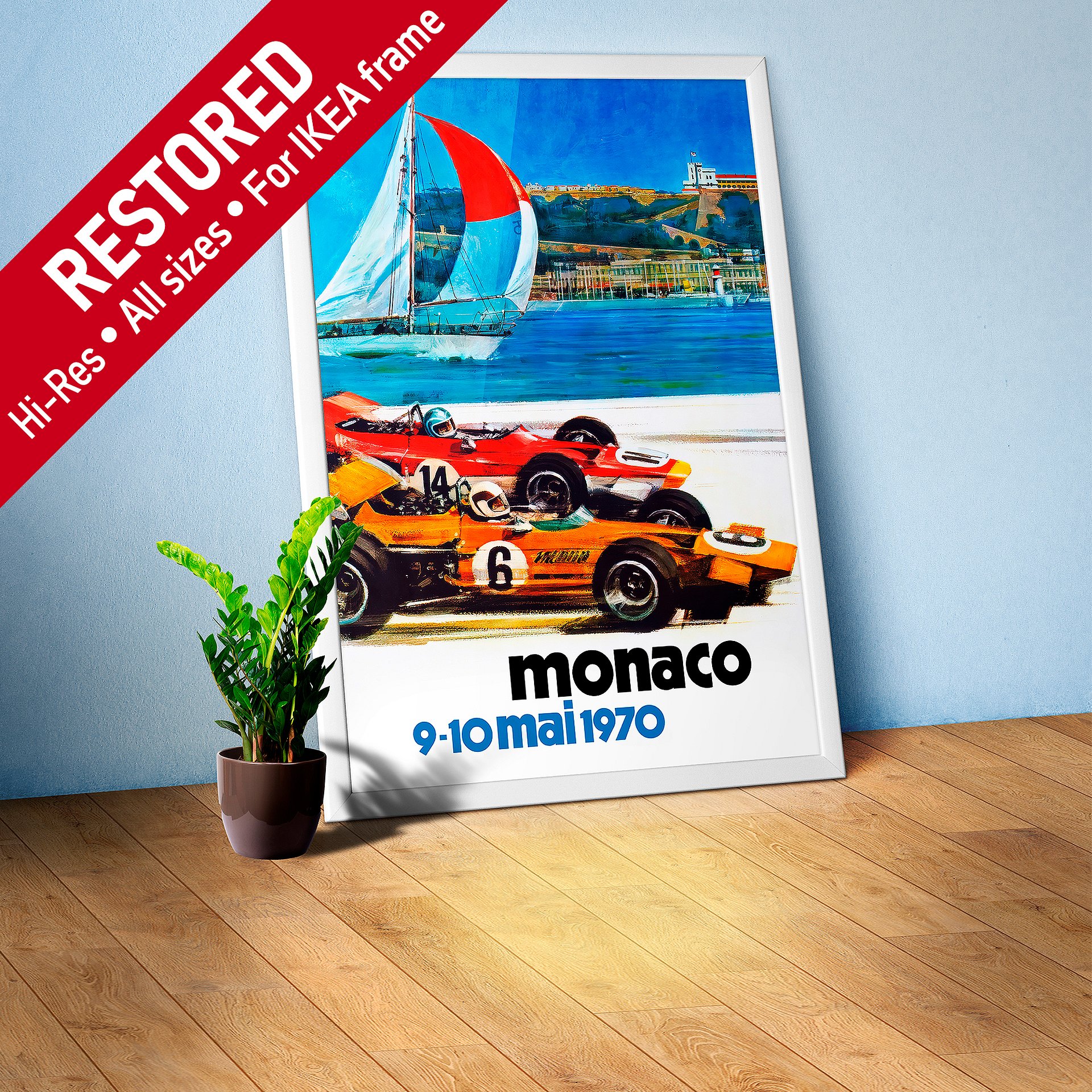 Monaco Vintage F1 Grand Prix, 1970 poster — Vintage Formula 1 poster, Monaco Grand Prix poster, retro travel poster, retro travel art product image (1)