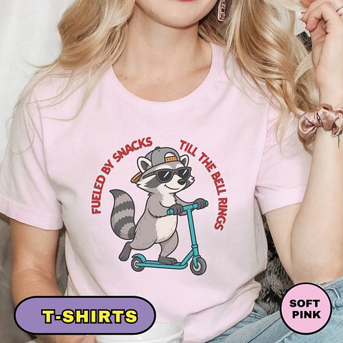 This funny raccoon teacher shirt or sweatshirt is made for educators who run on snacks, school-day chaos, and the promise of ...