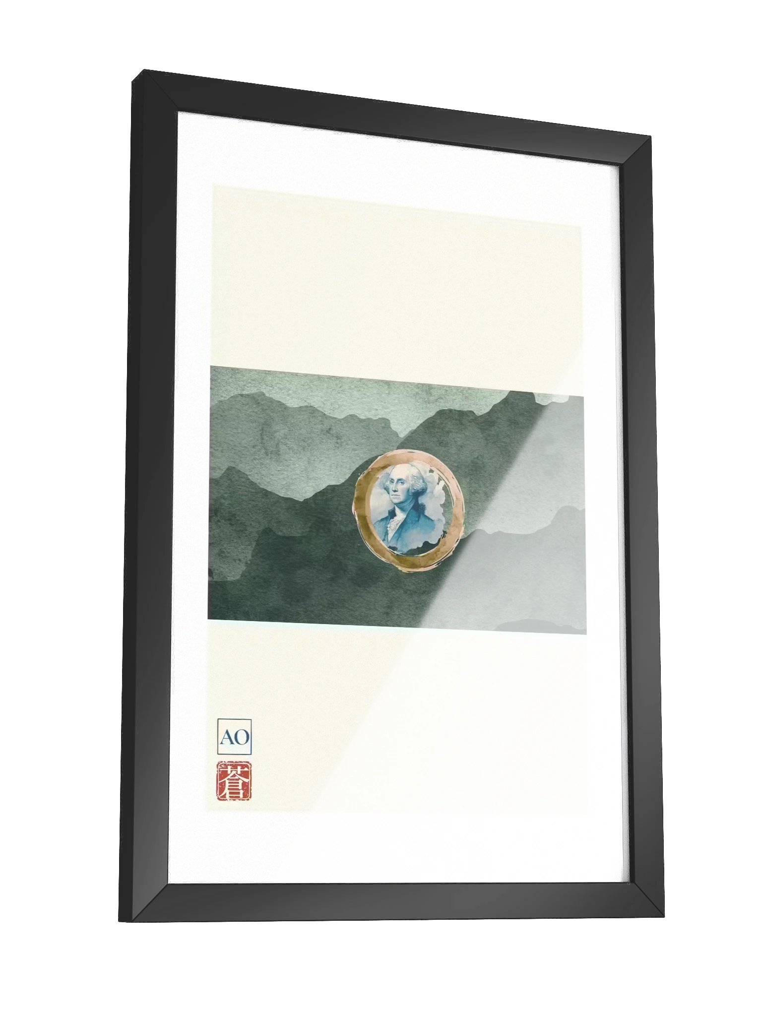 Washington Japanese Ink Art Print | Evergreen Heritage No.08 | Framed Wall Art - AO Japan Blue product image (3)