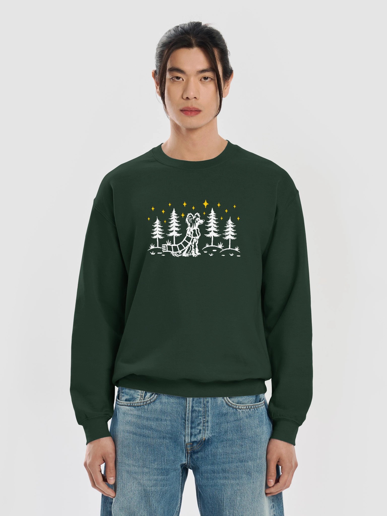 Chinese Crested Dog Winter/Christmas Line Art Design Embroidered Sweatshirt product image (21)