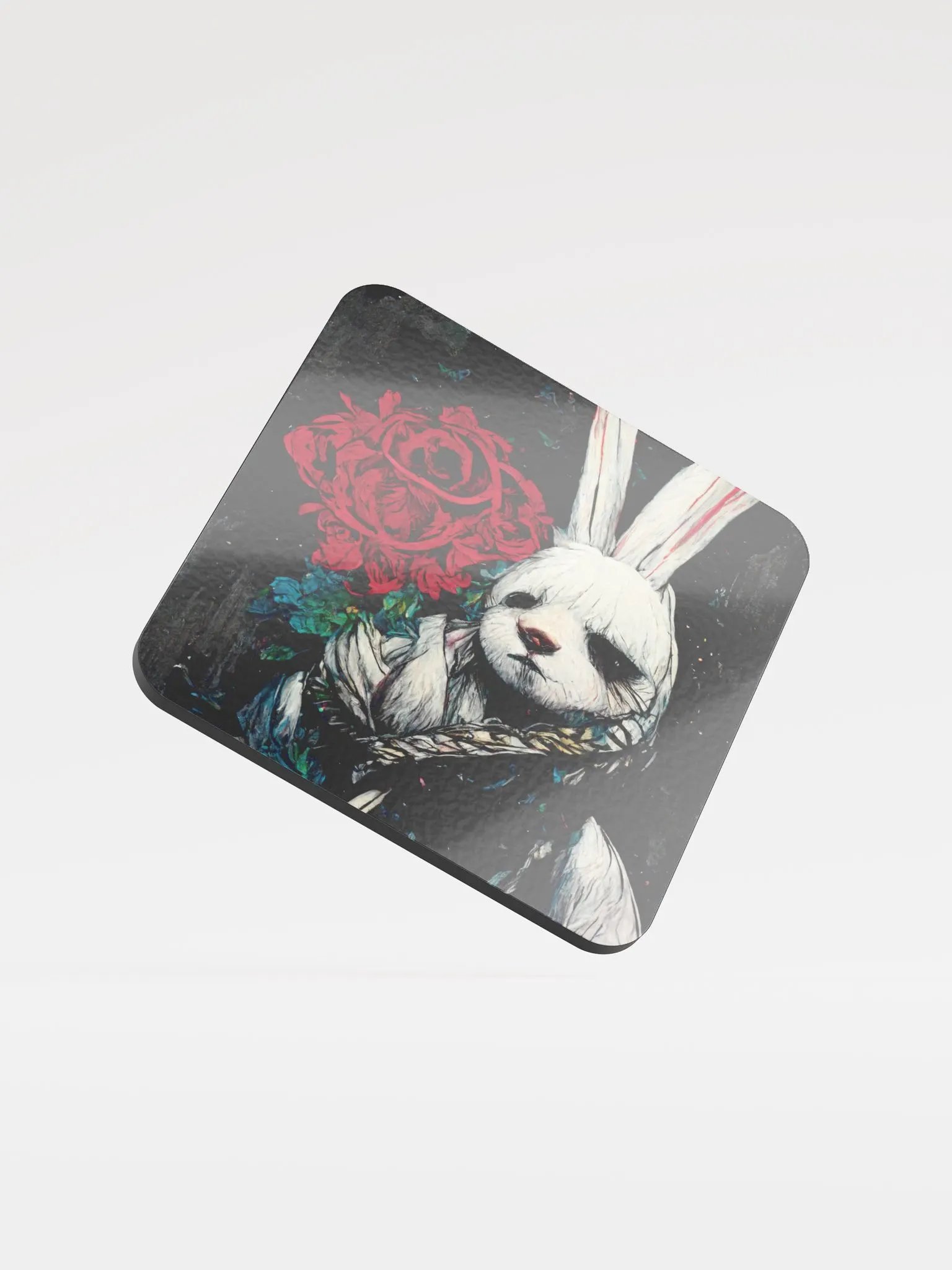 Whimsical Rabbit & Rose Glossed Coaster product image (1)