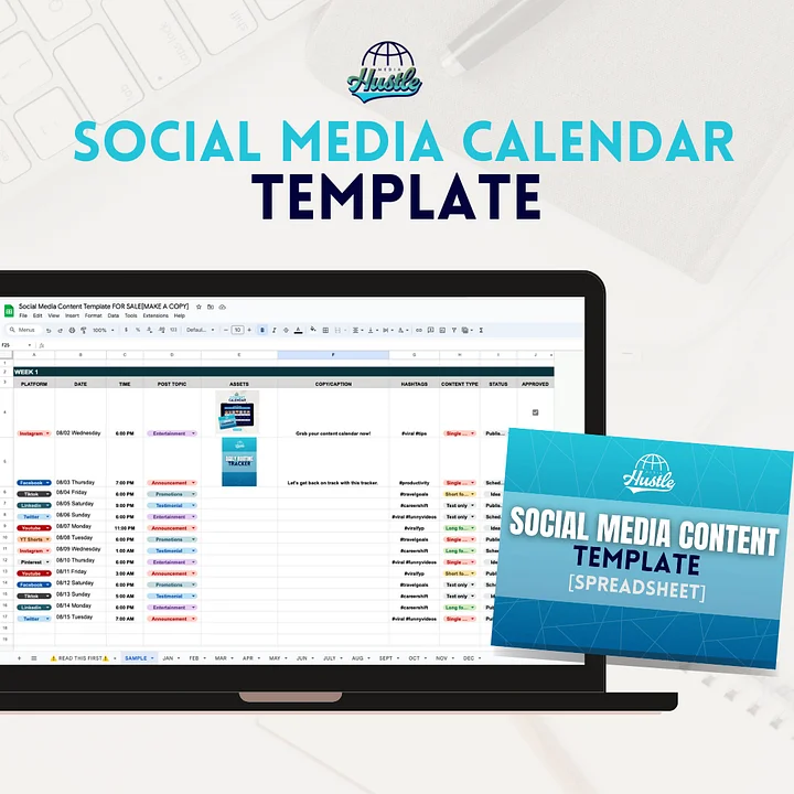 Content Calendar Template [Spreadsheet] - Media Hustle product image (1)