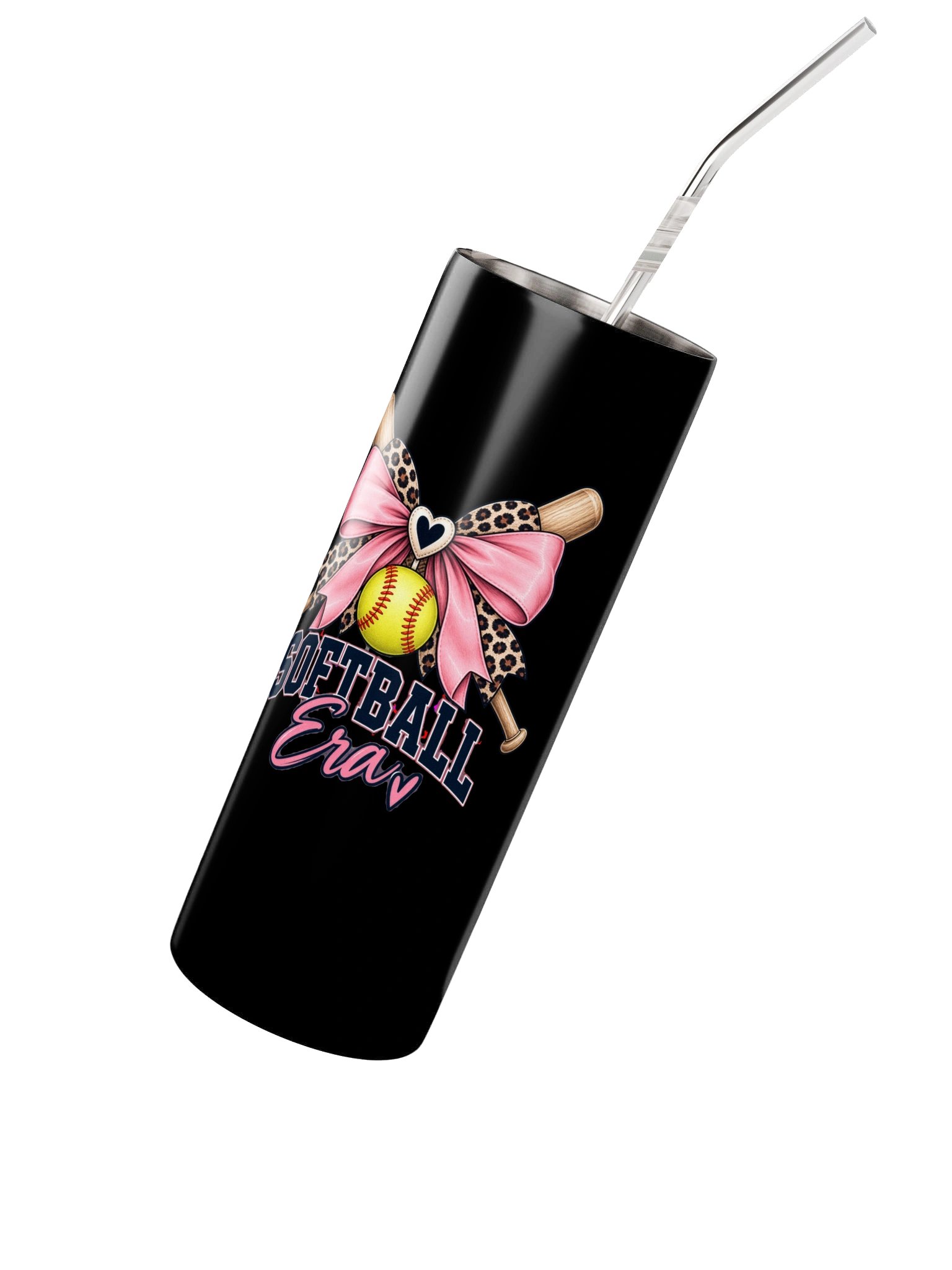 Softball Era Bow Tumbler | 20 oz Stainless Steel Cup with Straw product image (2)