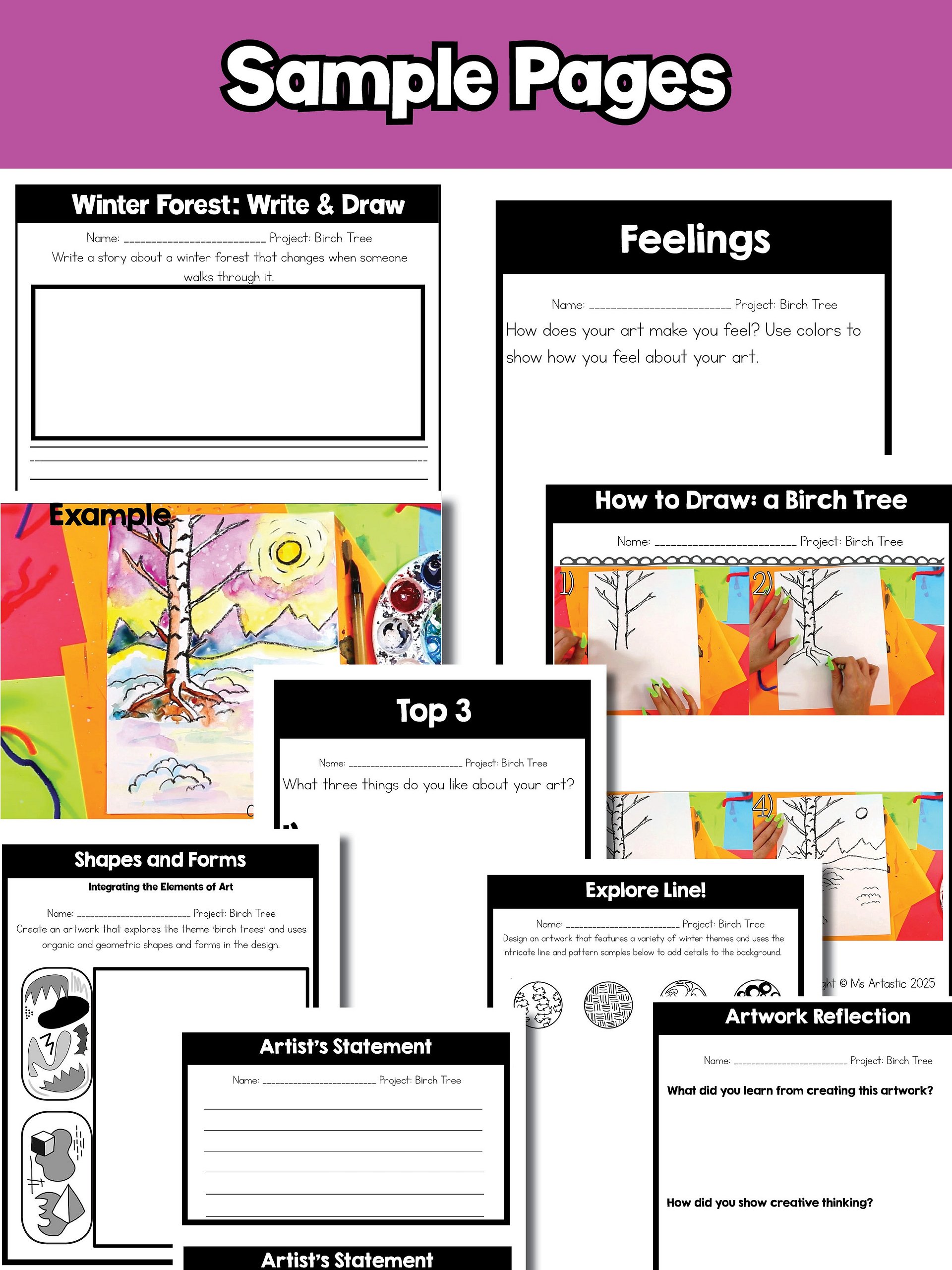 Winter Art Lesson Winter Birch Tree Art Project Winter Art Activity Reading product image (9)