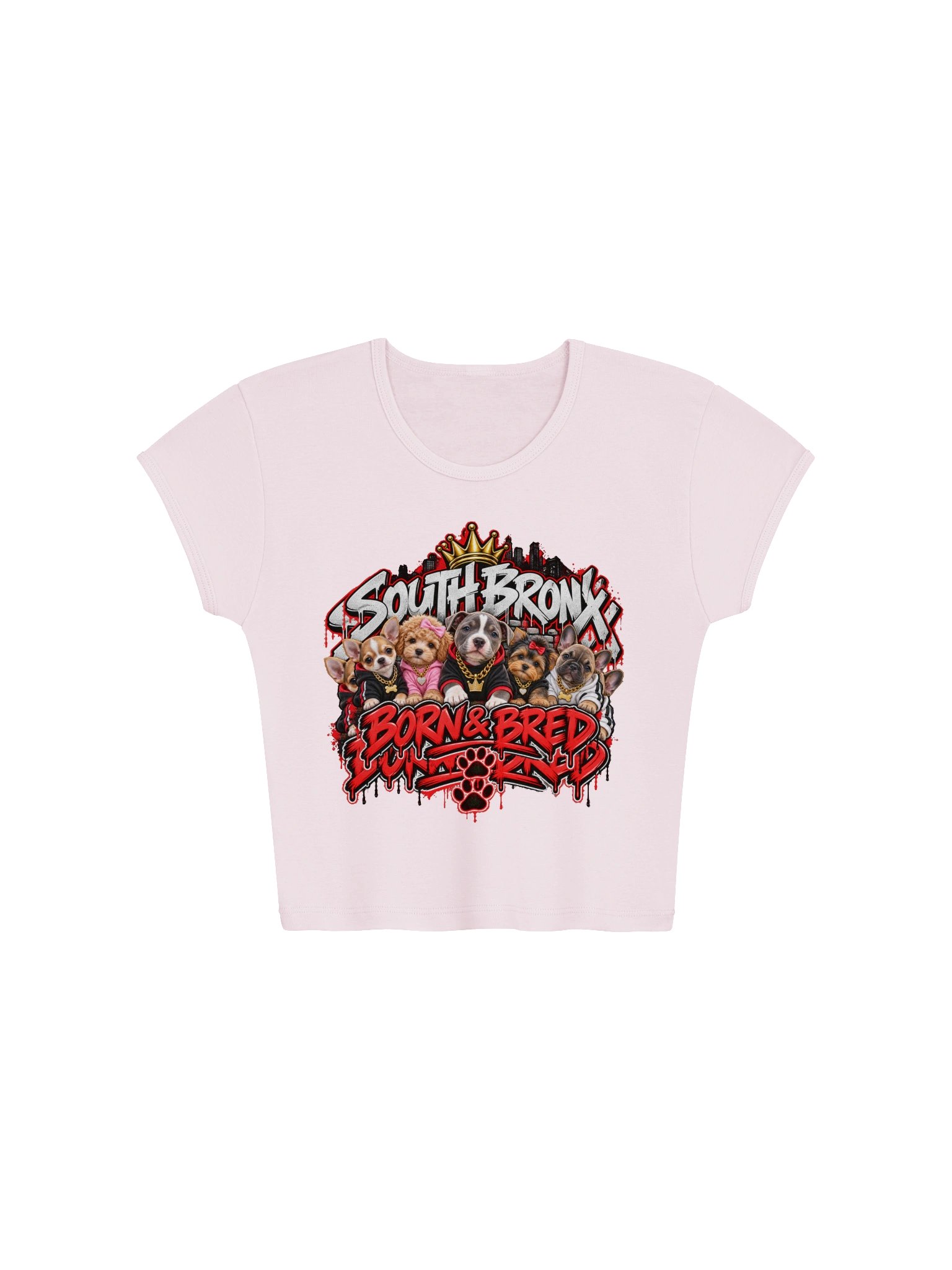 South Bronx Born & Bred Puppy Collage — Women’s Baby Tee product image (1)
