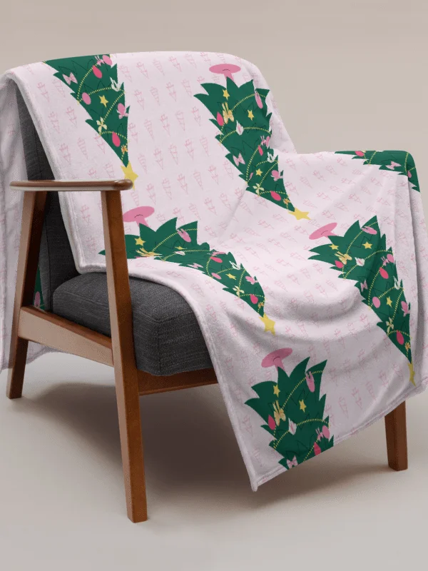 Pink and Green Christmas Tree Throw Blanket product image (5)