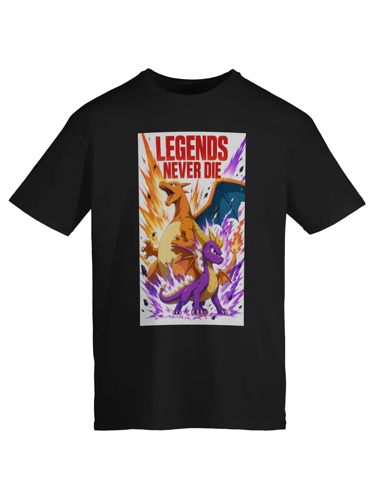 Legends Never Die Dragon Shirt | Charizard & Spyro Inspired Anime Gamer Tee | Retro Gaming Dragon Fan Art product image (5)