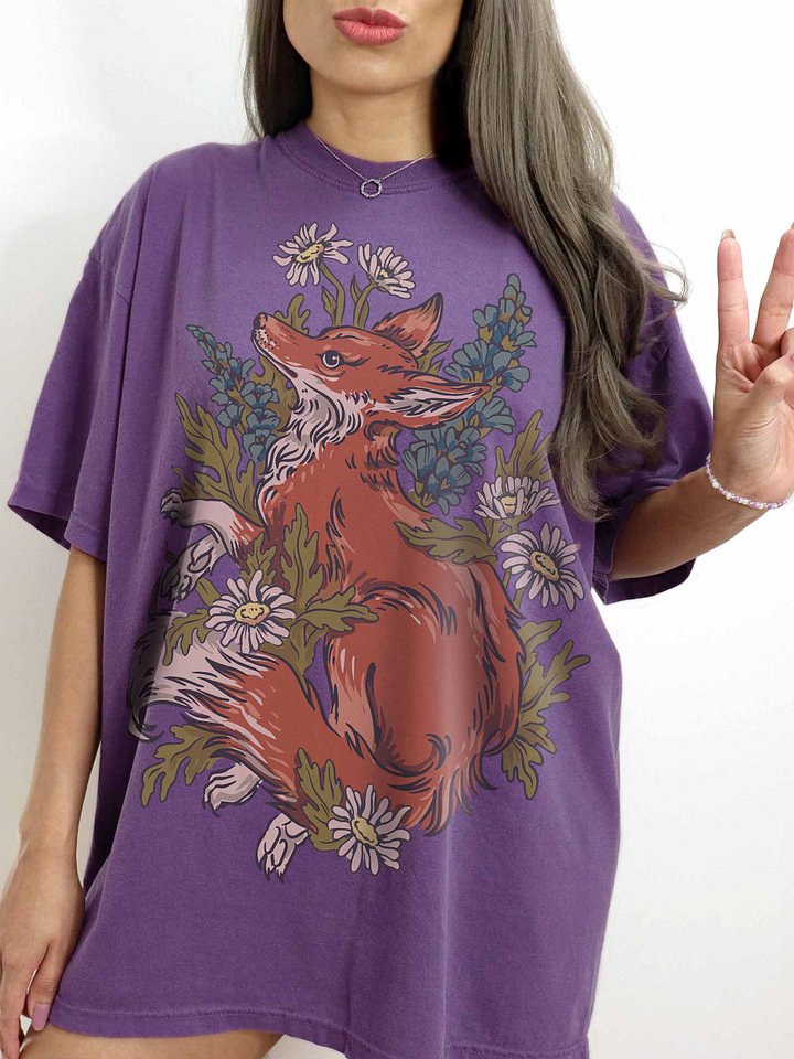 Cottagecore Fox Floral Shirt – Vintage Botanical Fox Tee, Whimsical Nature Aesthetic product image (2)