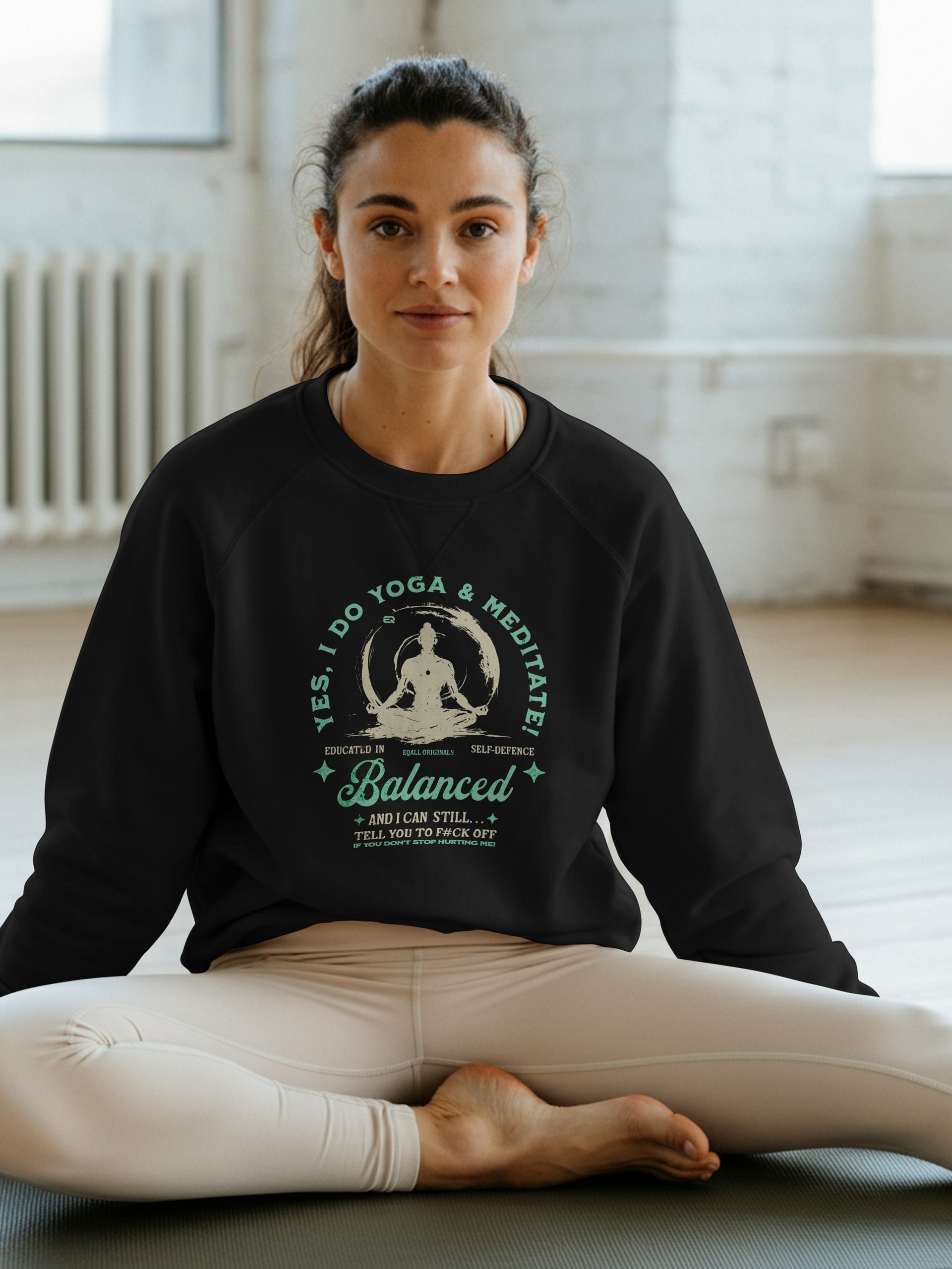 Yes I Do Yoga and Meditate_Self-Defence Unisex Gildan Crewneck_R3CVR.i by EQALL® Originals_Turq. Green product image (1)