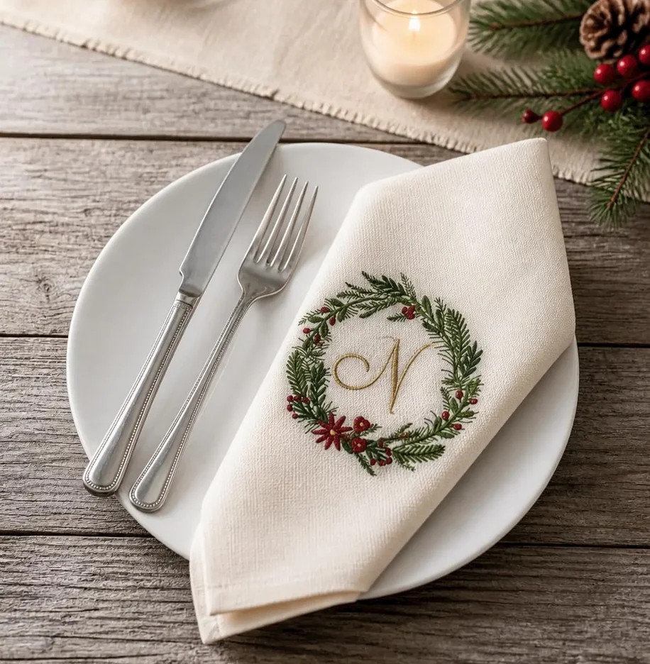 Embroidered Dinner Napkin: Personalized Cloth Napkin, Holiday Decor product image (1)