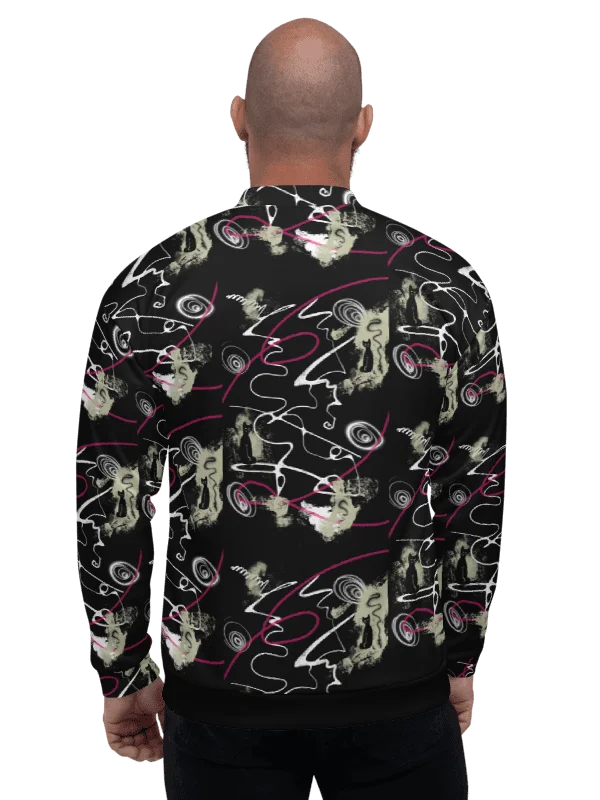 Unisex Bomber Zip Jacket 'Black Cat Scribble' product image (5)