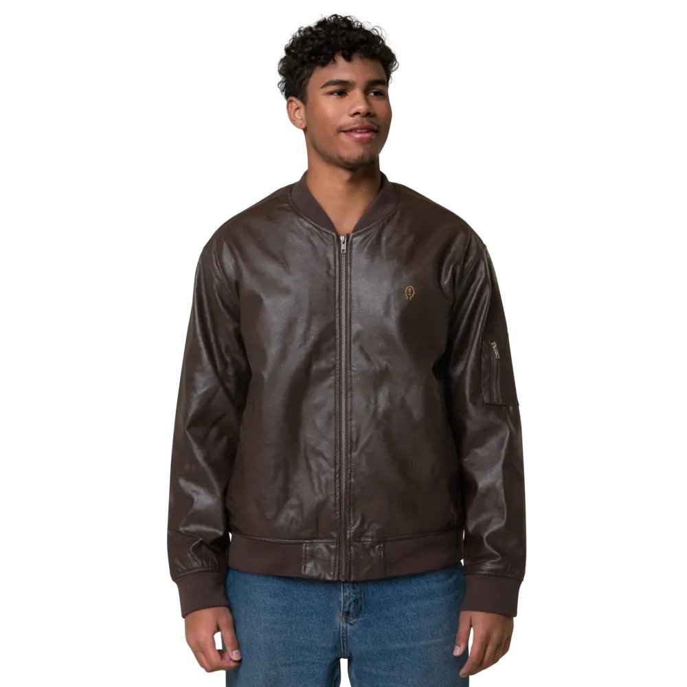 EXCLAIMING MENTALLY monochrome brown faux leather jacket product image (6)