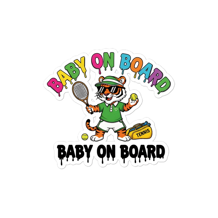Funny Tiger Tennis Baby on Board Sticker - 5x5 Weatherproof Vinyl Car Decal - Premium Tiger Tennis Court Accessory product image (1)