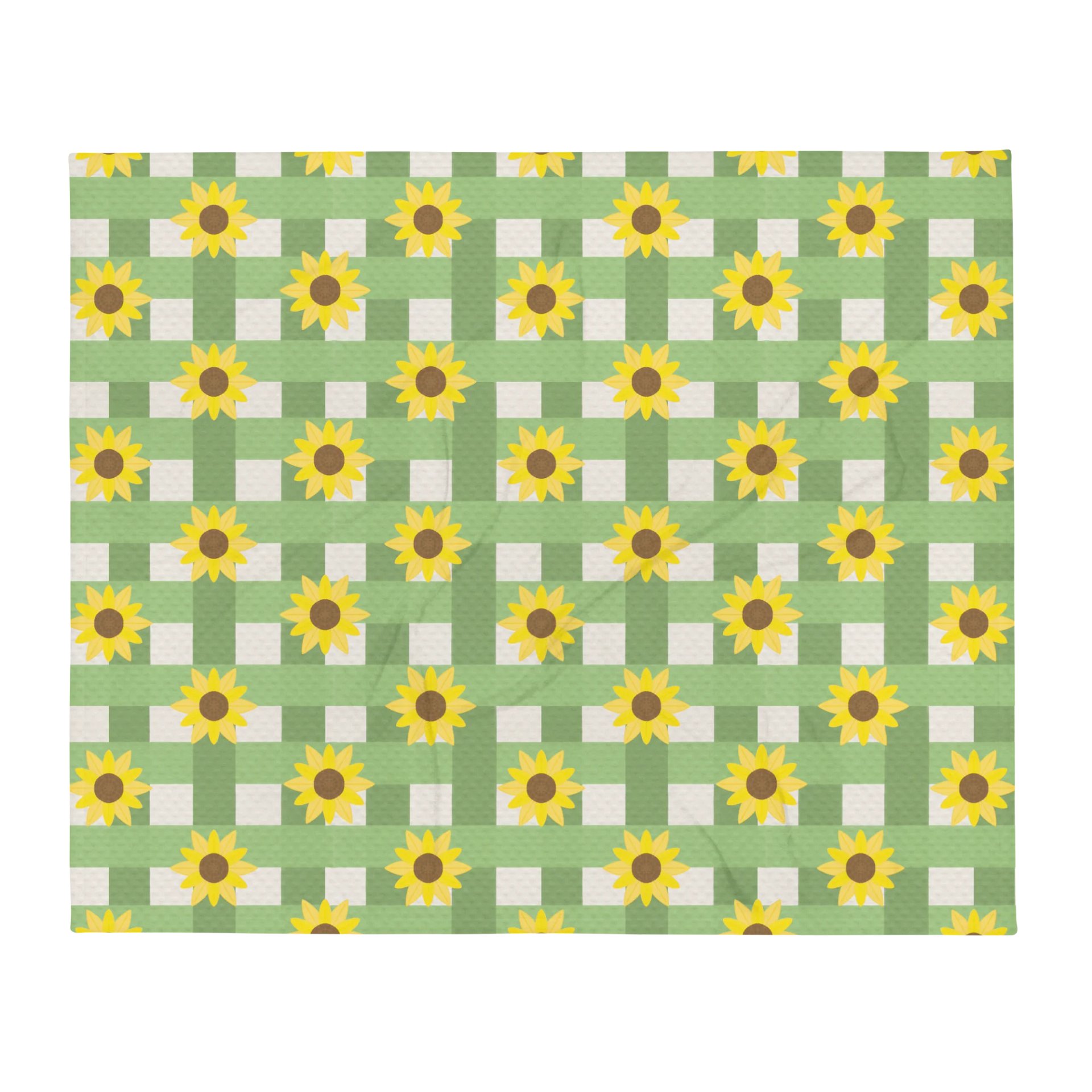 Sunflower Gingham Pattern- Green Background Throw Blanket product image (3)