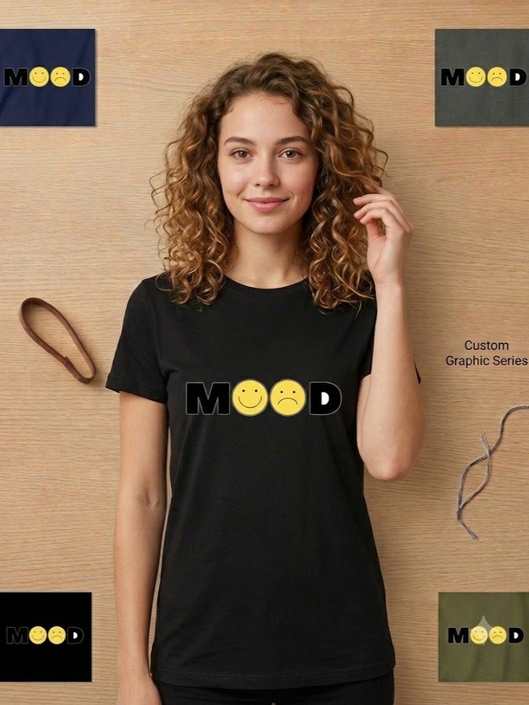 Mood Emoji T-Shirt for Women | Funny Mood Graphic Tee | Happy Sad Face Shirt | Minimalist Emoji Aesthetic Gift product image (2)