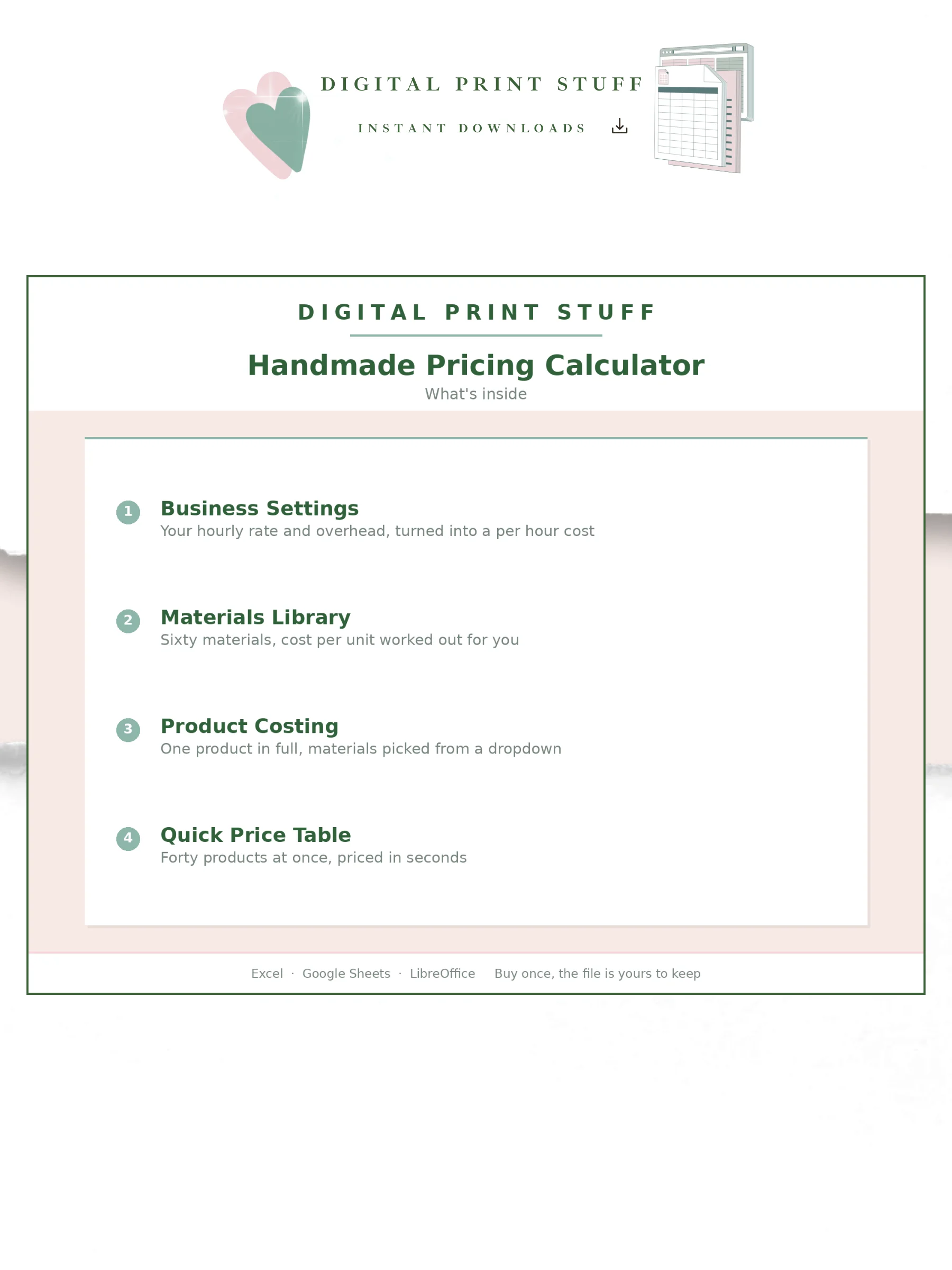 Handmade Pricing Calculator | Craft Business Cost Spreadsheet | Materials Labor & Overhead | Excel Google Sheets product image (2)