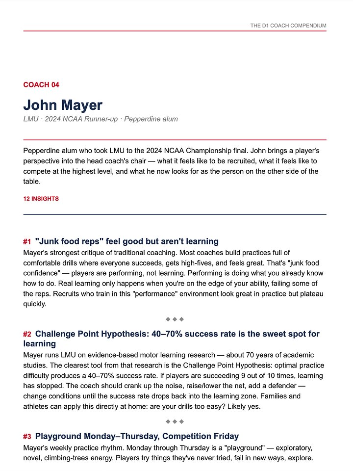 The D1 Coach Compendium — 191 D1 Beach Head Coach's Insights On Succesfull Recruiting product image (2)